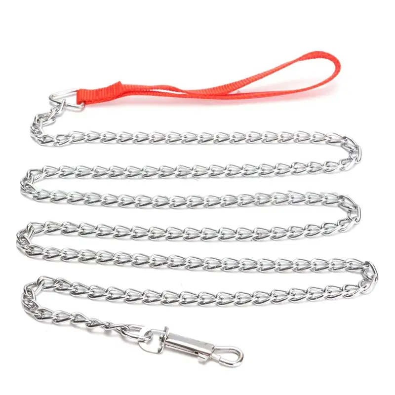 

A98E-6Pcs 1.6M Heavy Duty Metal Chain Dog Puppy Walking Lead Leash Clip Red Handle