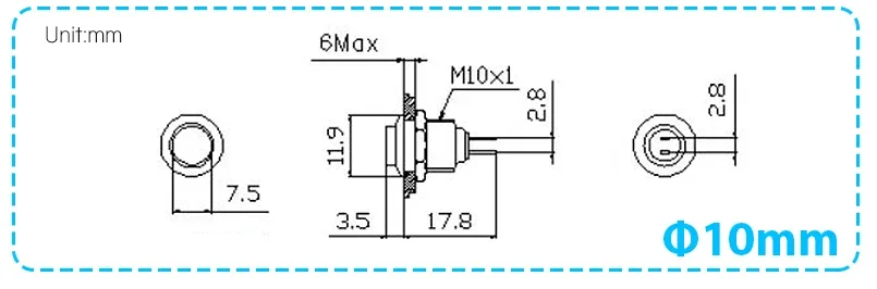 1pc 10MM 2pin Panel Hole Metal Button Switch Latching Power Push Button High Head Self Locking/ Reset Soldering IP67 1NO