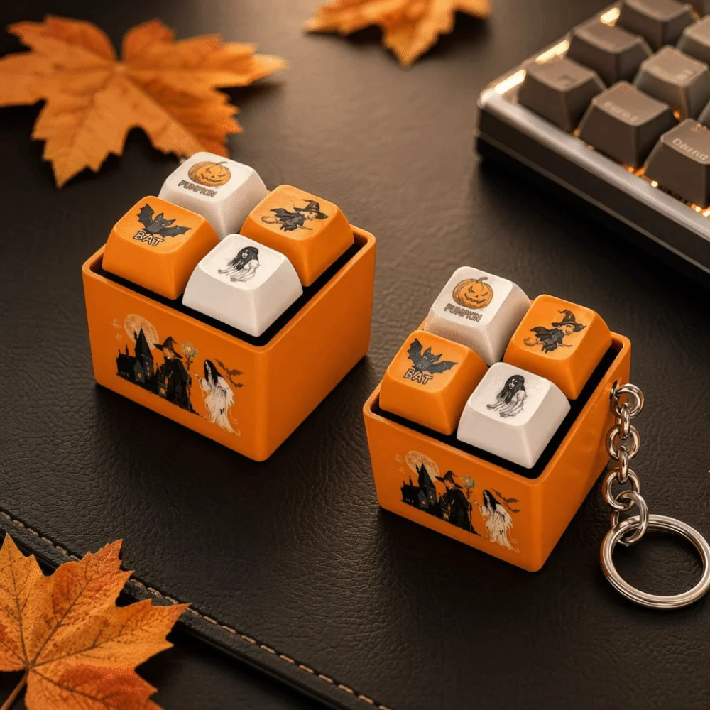 Pumpkin Shape Fidget Keychain Press Button Sound Button Prank Portable Ornament Novelty Design Funny Button Keychain