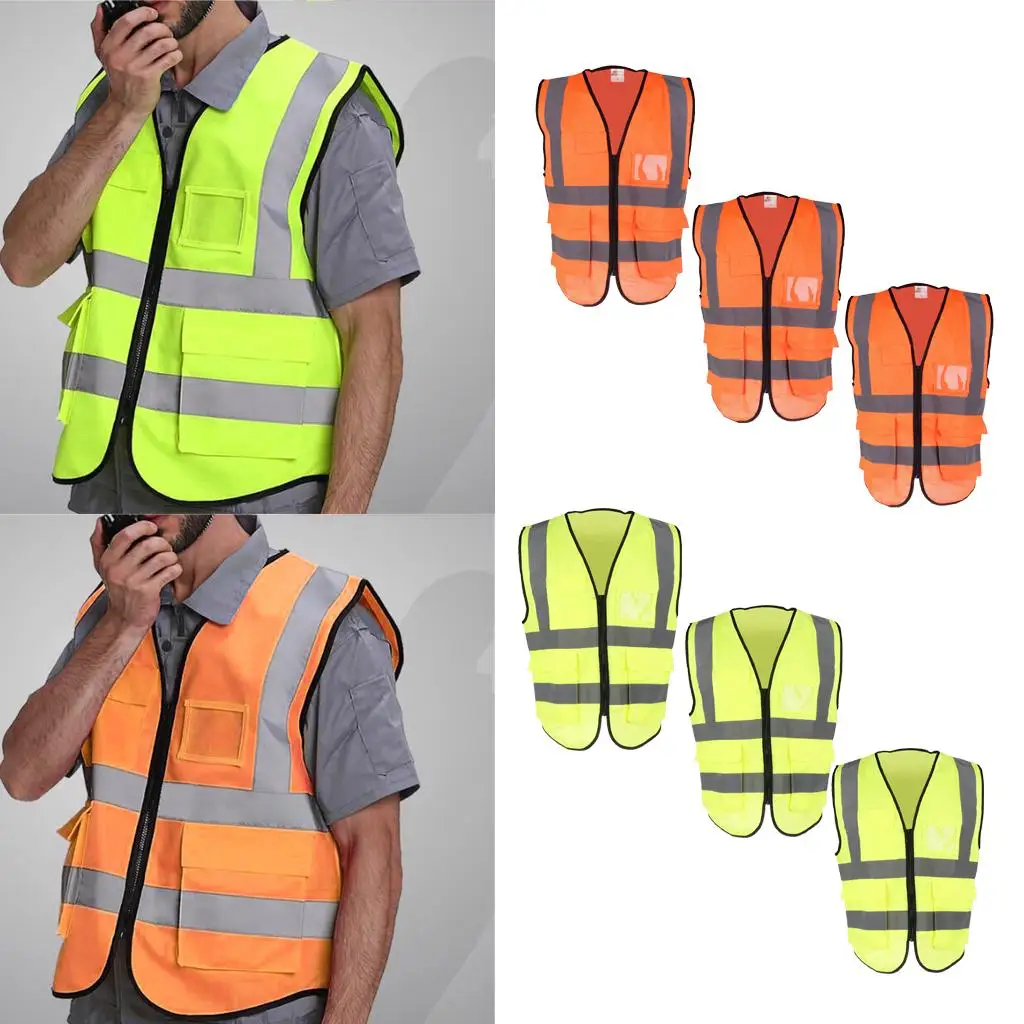 Reflective Night Security Waistcoat Jacket Fluorescent Yellow and Orange