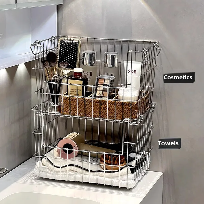 Stainless Steel 304 Kitchen Fruit Vegetable Storage Basket with Handle Bathroom Dirty Clothes Basket Living Room Snack Basket