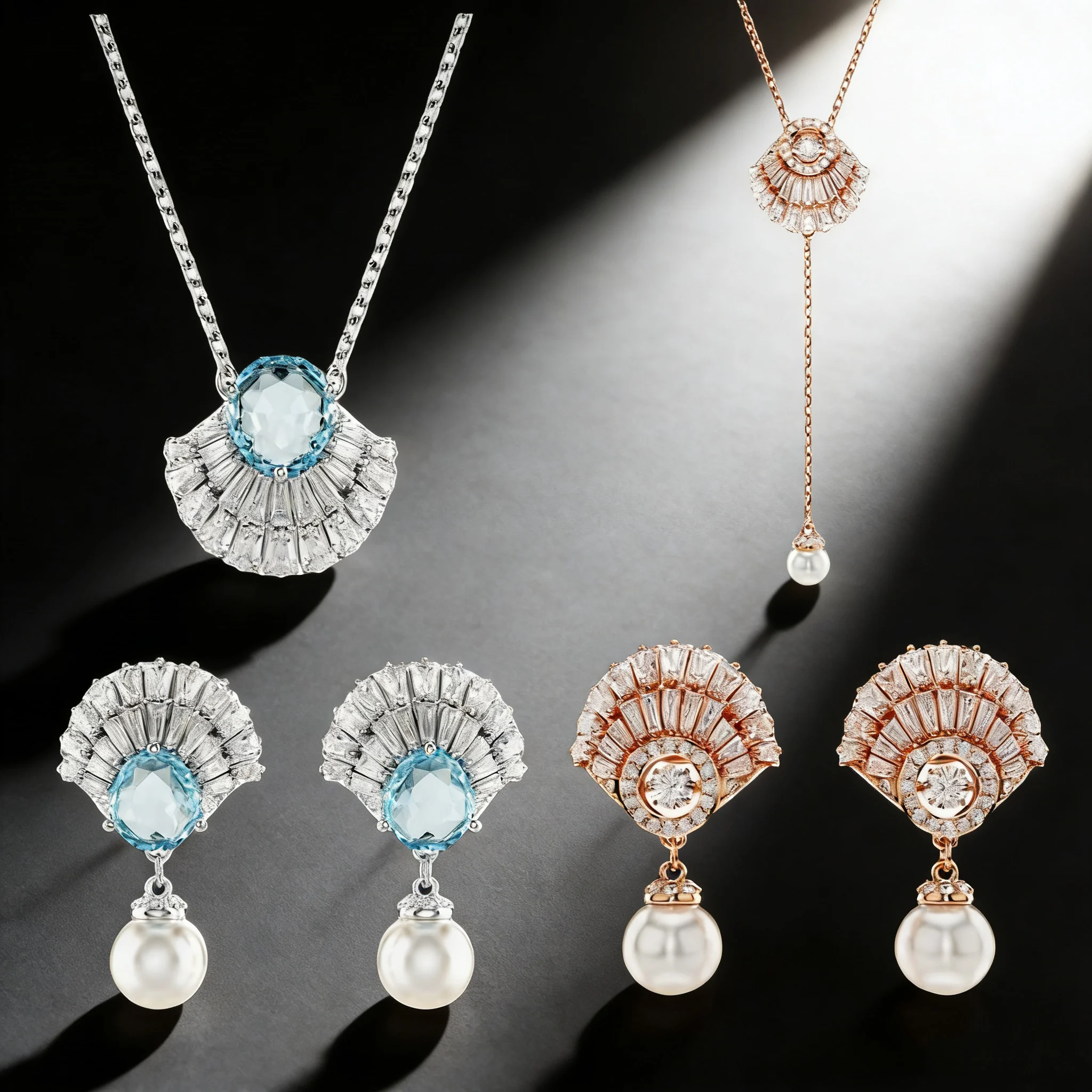 

2026 Shell Necklace Earring Set, Set with Zircon Pearl Crystal, Fashionable and Luxurious, Essential Valentine's Day Gift