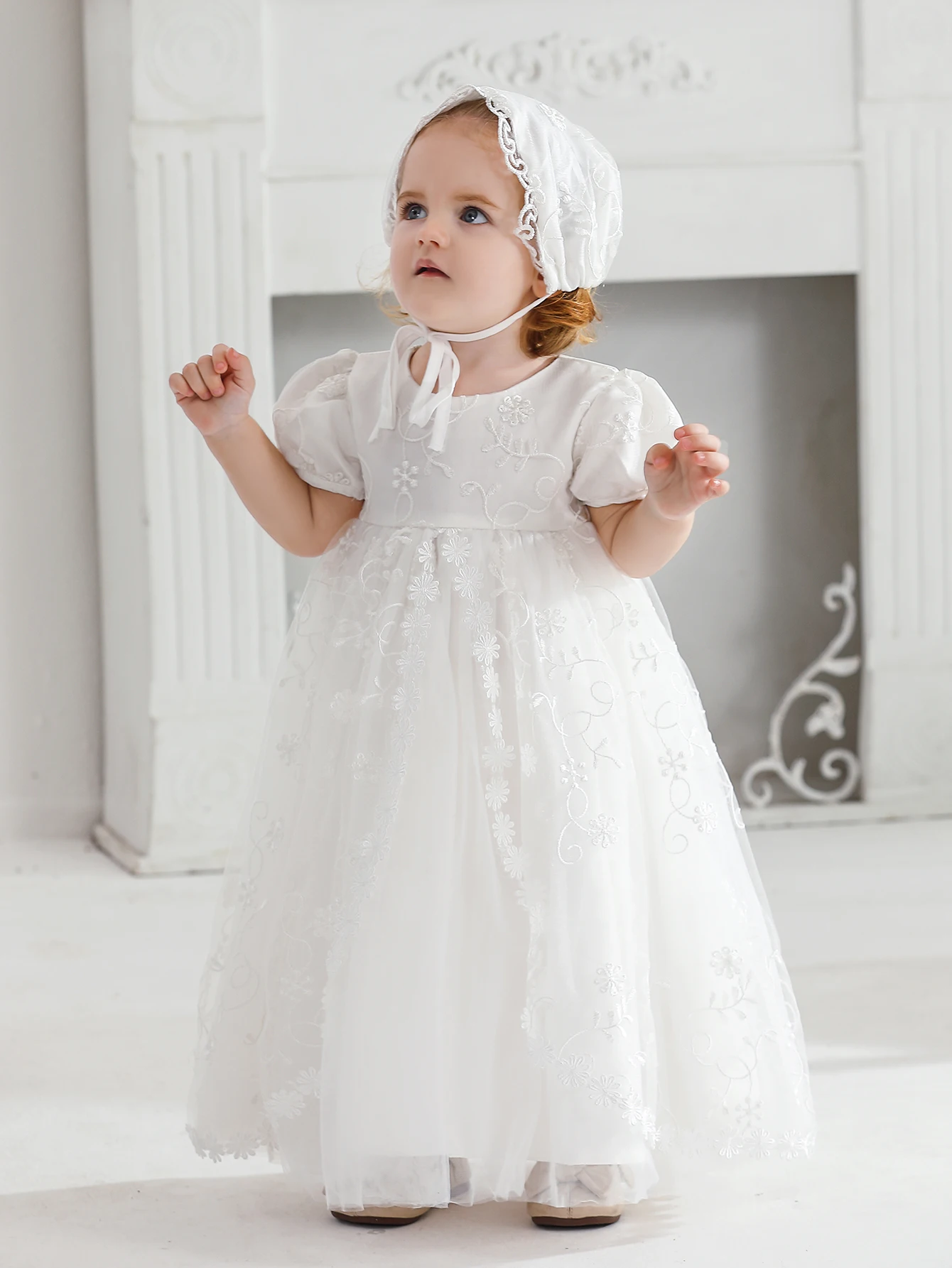 Baby Girl Baptism Dress Lace Christening Baptism Gowns Dresses with Bonnet Birthday Party Dress