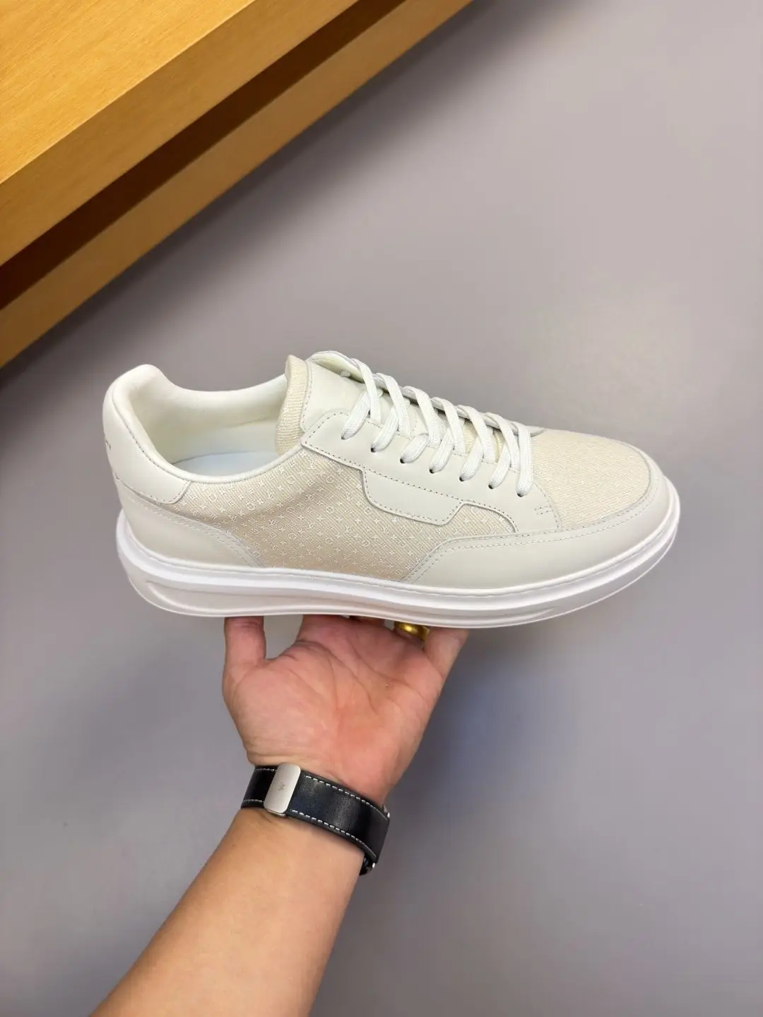 Men Women Off White Jacquard Patchwork Low Top Thick Sole Sneakers PU Fabric Splicing Casual Shoes Minimalist Couple Flat Lace-up Skateboard Shoes
