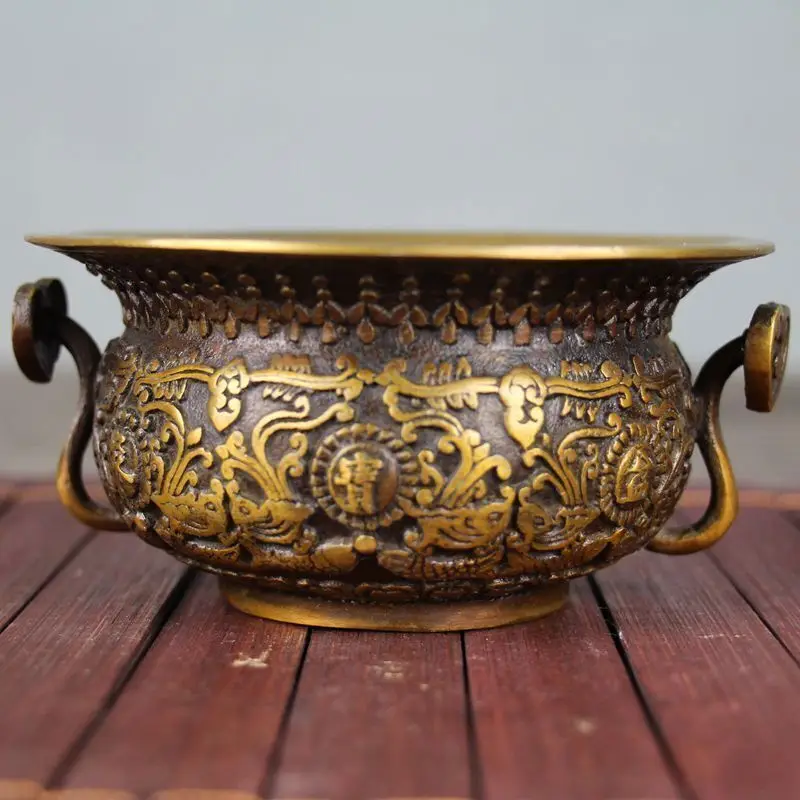 

Chinese Old Bronzes Copper Treasure Bowl Geomancy Decoration