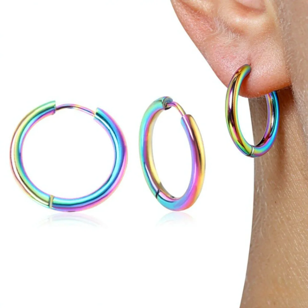 1Pair 8mm Hoop Earrings Stainless Steel Simple Plain Hoop Earrings 5 Colors Ear Jewelry Fashion Versatile Unisex For Daily Wear