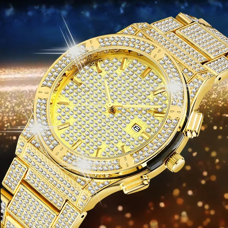 Dropship 18K gold Quartz Men Watch Role Full Diamonds Mens Watches Hip Hop Iced Out Wristwatch Male Clock Waterproof Relogio New