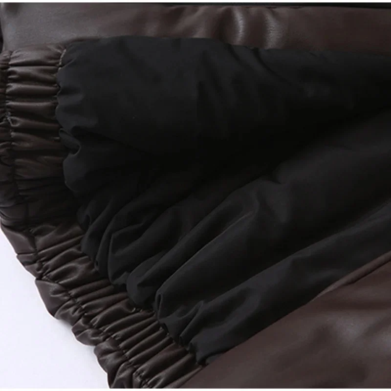 2024 Fall Winter Pu Leather Jackets Women Oversized Lapel Collar Full Sleeve Cotton Padded Parkas Female Fashion Crop Streetwear