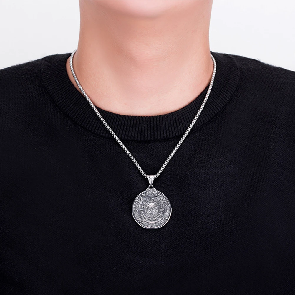 

Vintage Titanium Steel Mens Pendant Necklace Chinese Zodiac Punk Charm Retro Luck Necklace For Men 9 Palaces Jewelry Chain