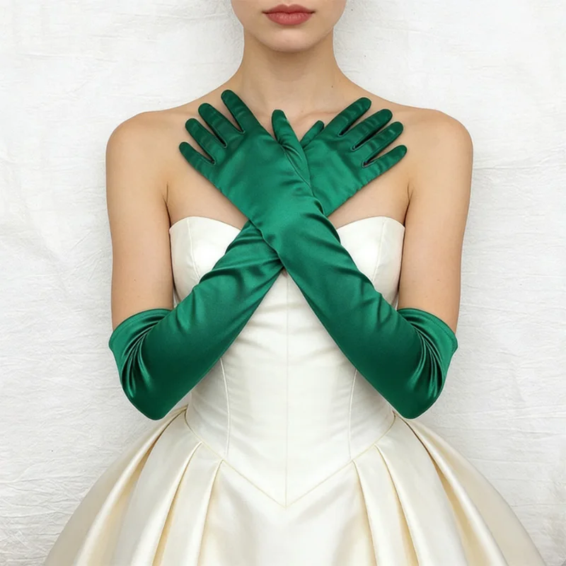 1 Par de Guantes Largos Clásicos de Alta Calidad para Mujer, para Ópera/Codo/Muñeca, con Dedos Extensibles, para Eventos Nocturnos y Complemento de Disfraces