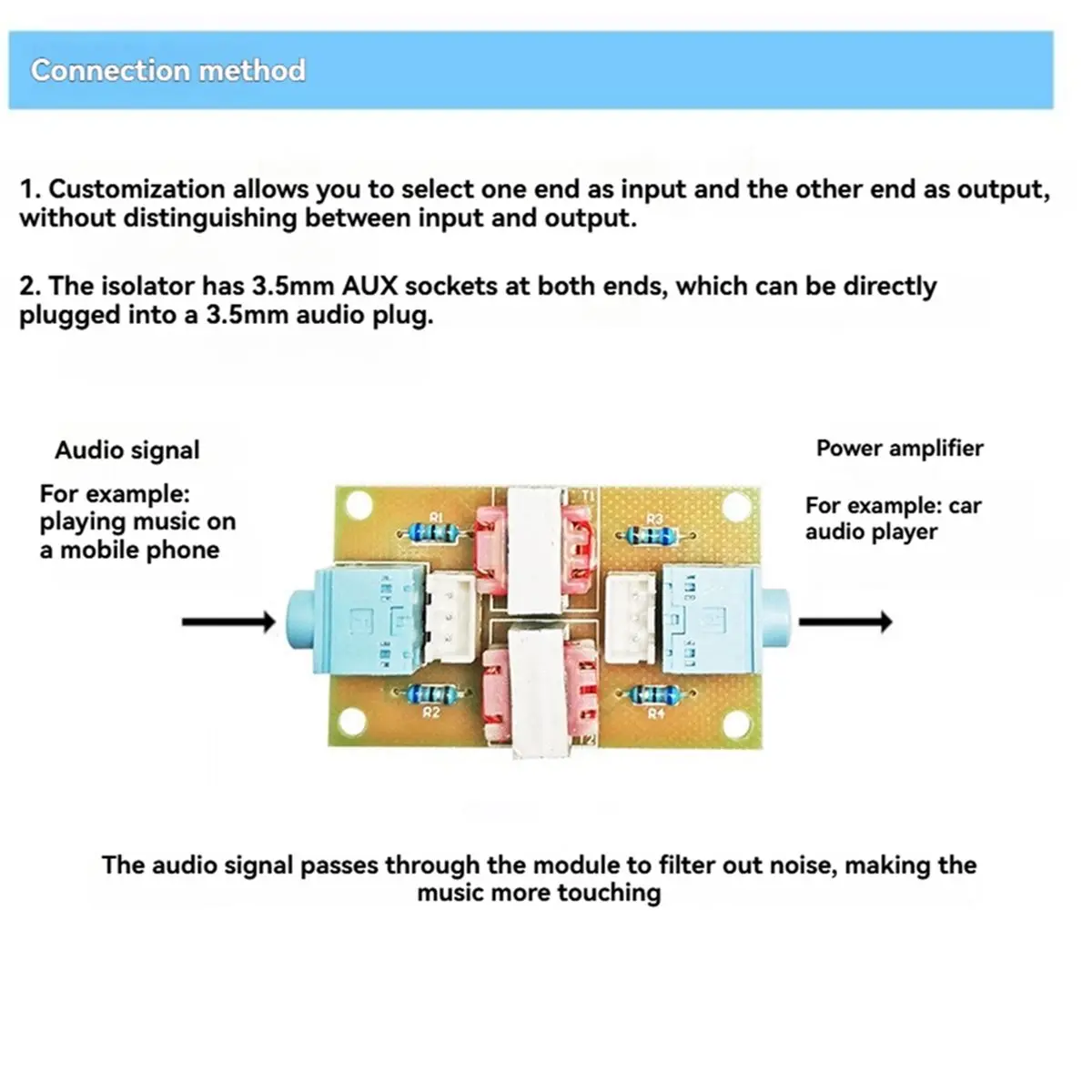 SWXF Stereo Audio Isolator Vehicle Common Ground Suppression Interference Noise Isolation Module Transformer Coupler