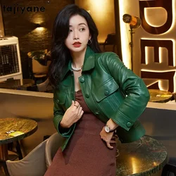 Tajiyane Genuine Leather Jacket Women Autumn Real Sheepskin Leather Coat Fashion Green Leather Jackets Biker Jaqueta Feminina SG