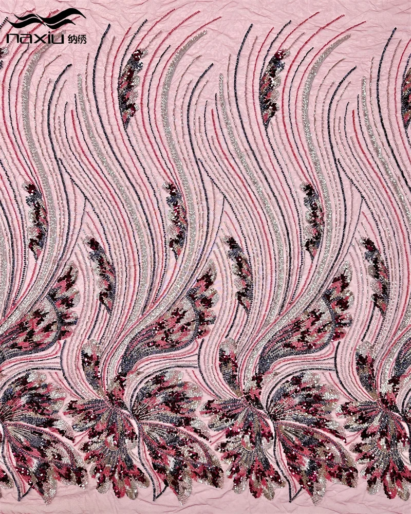 

Madison Beautiful Nigerian Party Lace Fabric African Beads Lace Fabric High Quality 5Yards French Heavy Net Lace for Wedding