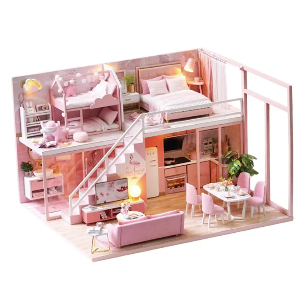 Bonecas De Madeira DIY Para Crianças, Brinquedos De Mão, Quarto, Presente Modelo Rosa, 1:24