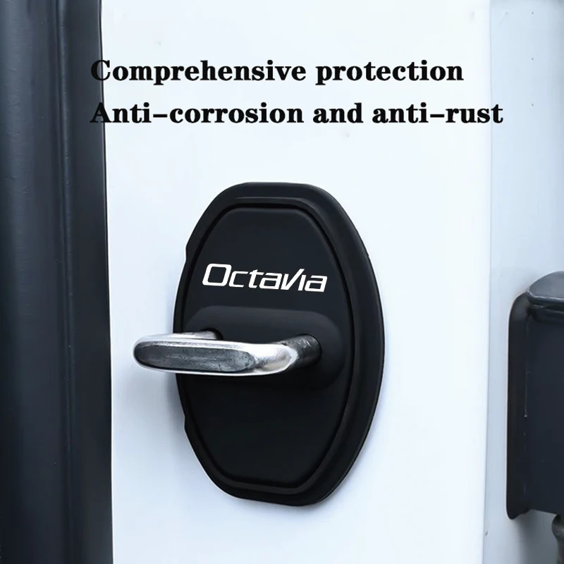 2pcs Car Door Shock Absorber Lock Protector Door Lock Latches Cover for Skoda OCTAVIA Silicone Auto Door Lock Latches Cover