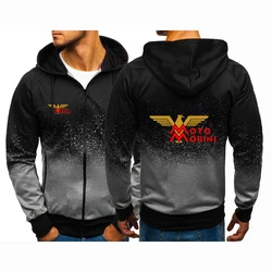 2024 Spring Autumn Moto Morini Logo Print Popular Gradient Color Sports Hooded Sweatshirt Casual Personality Cardigan Zip Jacket
