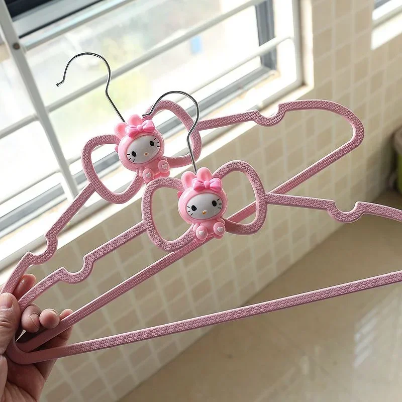 4/8pcs Sanrio Hello Kitty Household Hanger Anime Dormitory Non-Slip Plastic Hang Dry Clothes Brace Girl Clothes Hanger Pothook