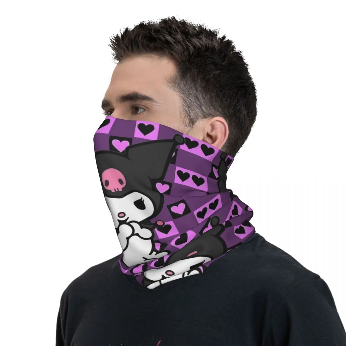 Personalizado comic kuromi bandana pescoço mais quente mulheres homens inverno tubo de esqui cachecol gaiter animação quente rosto capa