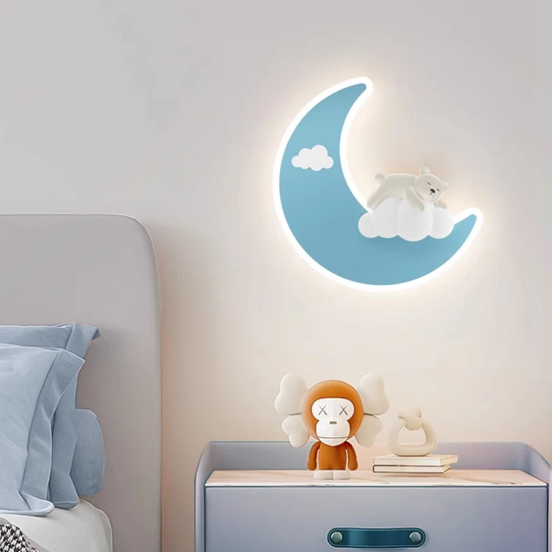 Cute Children\'s Room Moon Cloud Wall Lamps LED White Rabbit Bear Lamp Warm Nursery Baby Room Boy Girl Bedroom Bedside Wall Light