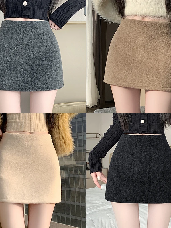 

Thiened Lamb Velvet High Waist A-Line Straight ort Skirt Women's Autumn Winter Super Beautiful Anti-Light Wrap Skirt