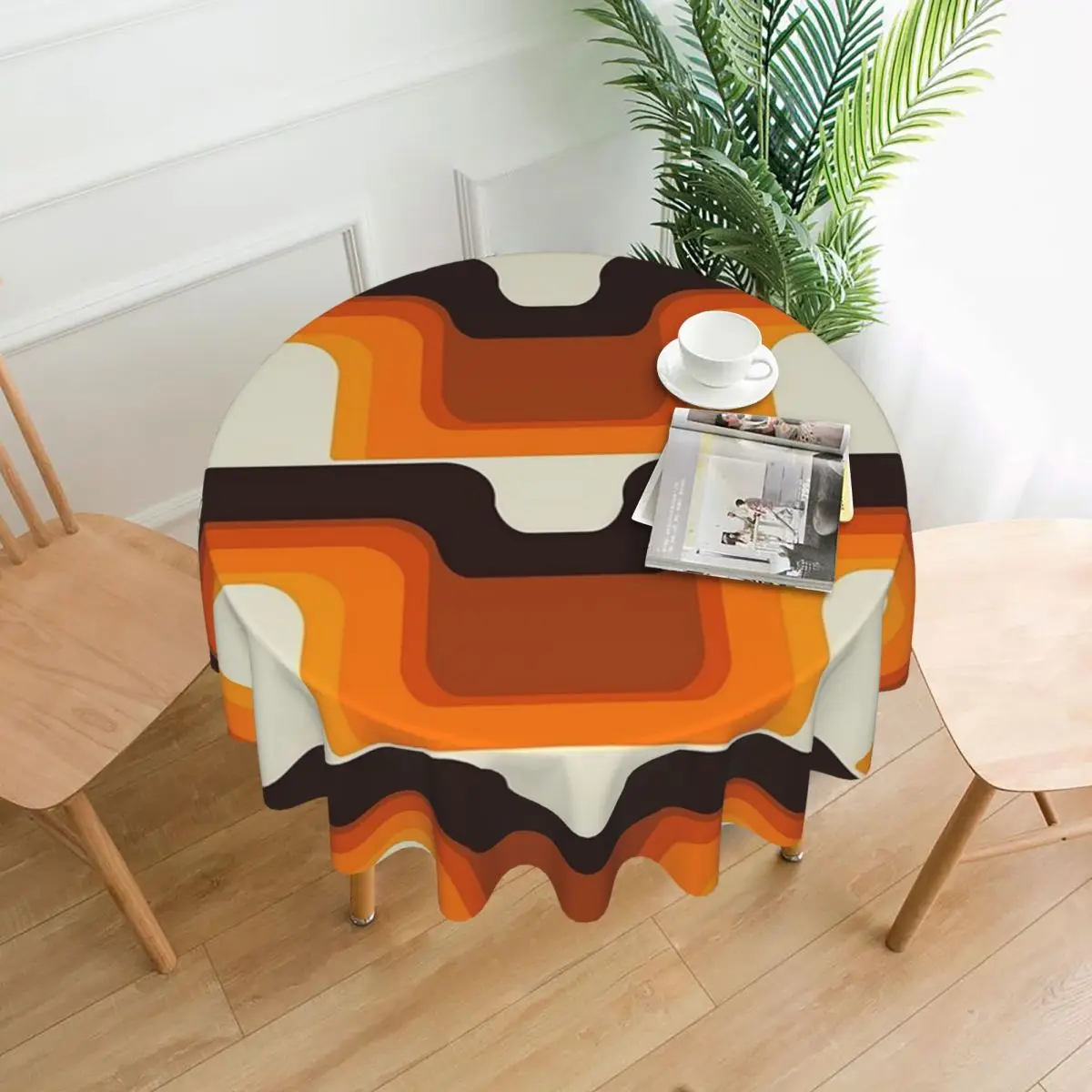 Mid-Century Modern Meets 1970s Orange Waterproof Round Tablecloth Oilproof Table Cloth for Kitchen Events Dining Table Cover