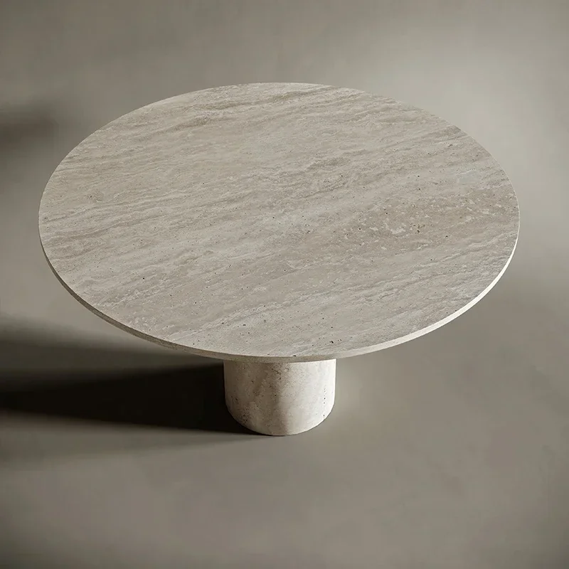 

Nordic simple natural travertine dining table round restaurant dining table designer round table