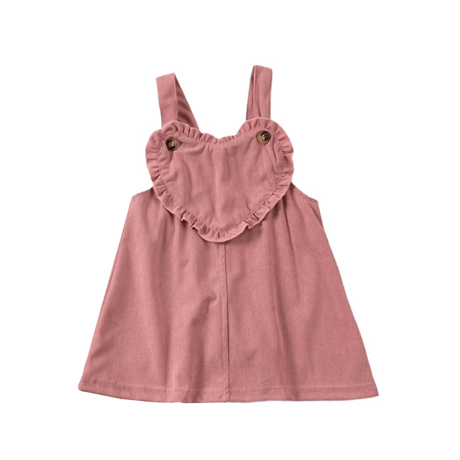 Kids Girls Overall Dress, Sleeveless Heart A-line Dress Solid Summer Dress for Casual Daily