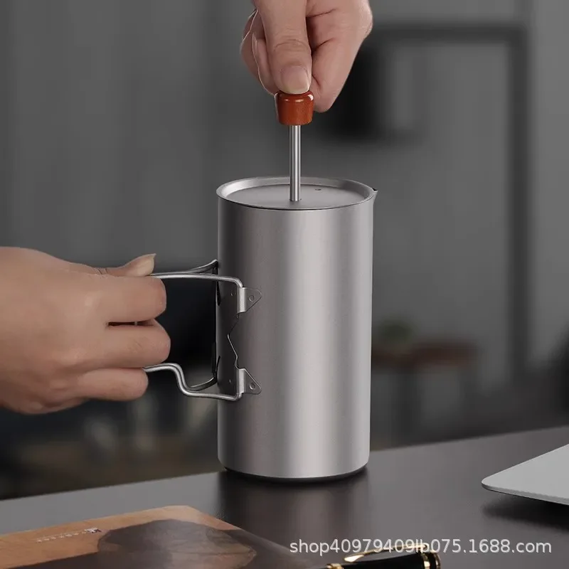 Pure Titanium French Press Coffee Maker Portable Outdoor Travel Hand Brew Pot Household Filter Cup for Tea and Coffee Brewing