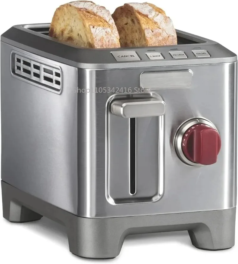 2 Slice Extra-Wide Slot Toaster, Stainless Steel with Shade Selector, Bagel & Defrost Functions, Red KnobDesignforHomeKitchenUse
