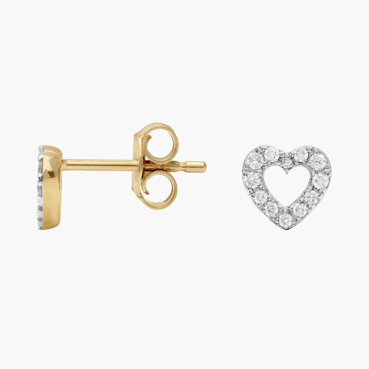 Heart Shaped Diamond Earrings 9K/14K/18K Yellow Gold Diamond Earrings Round Lab Grown Diamond Earrings Openwork Stud Earrings