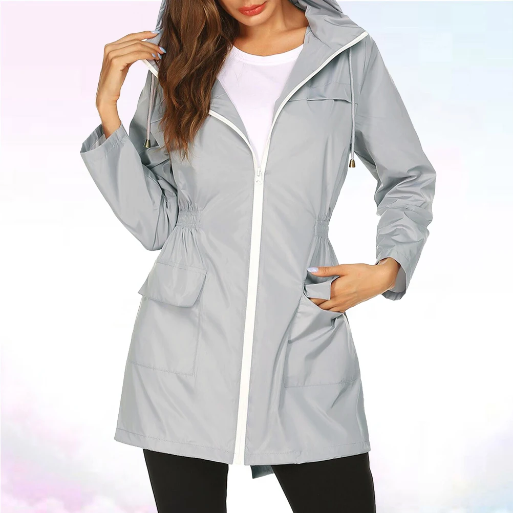 

Waterproof Raincoat Jacket Women Long Hooded Hiking Jacket Sleeve Quick Dry Windproof Outdoor Camping Women Raincoat Hiking