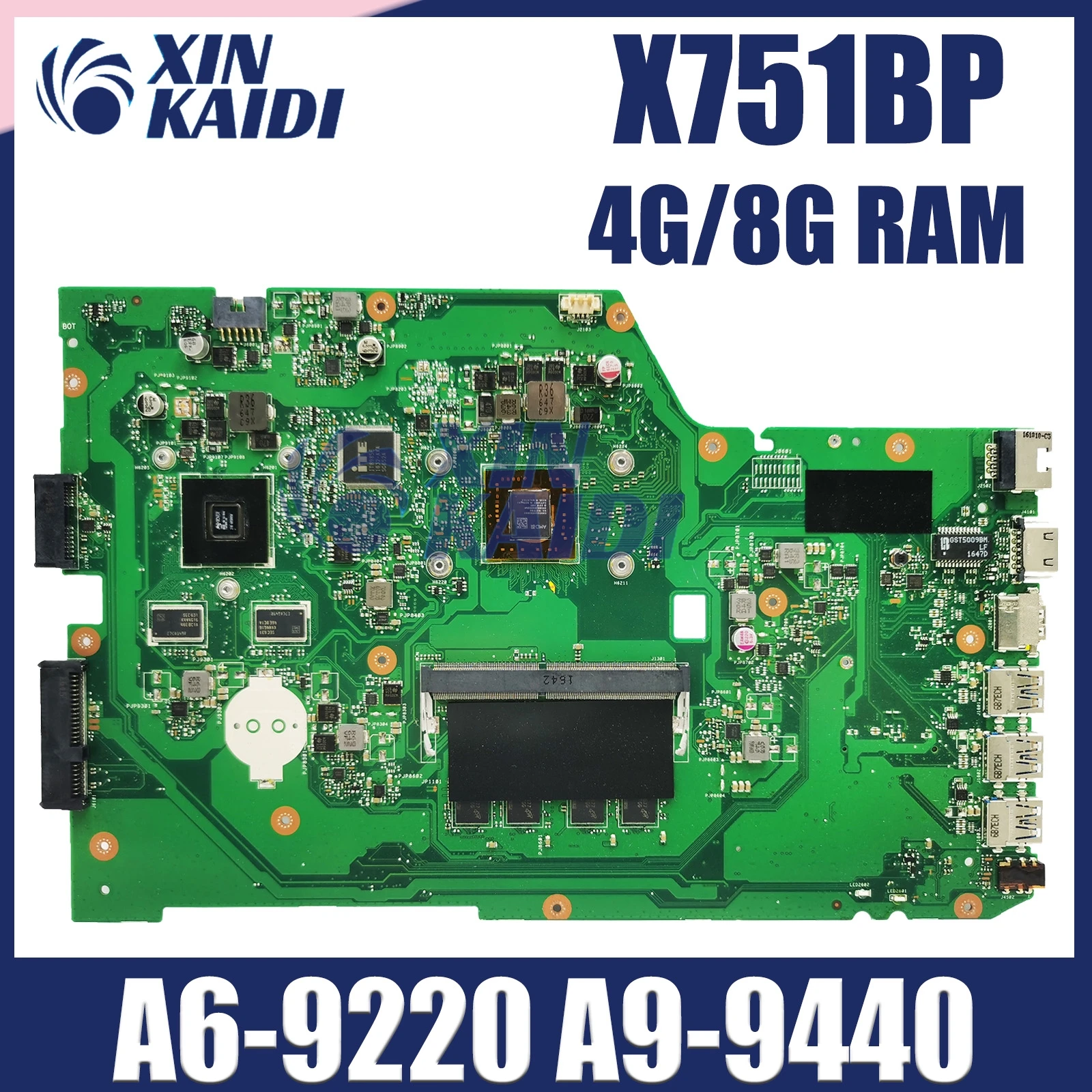 

X751BP MAINboard For ASUS VIVOBOOK X751B Laptop Motherboard With A6-9220 A9-9440 CPU 4GB/8GB-RAM OK 100% Test