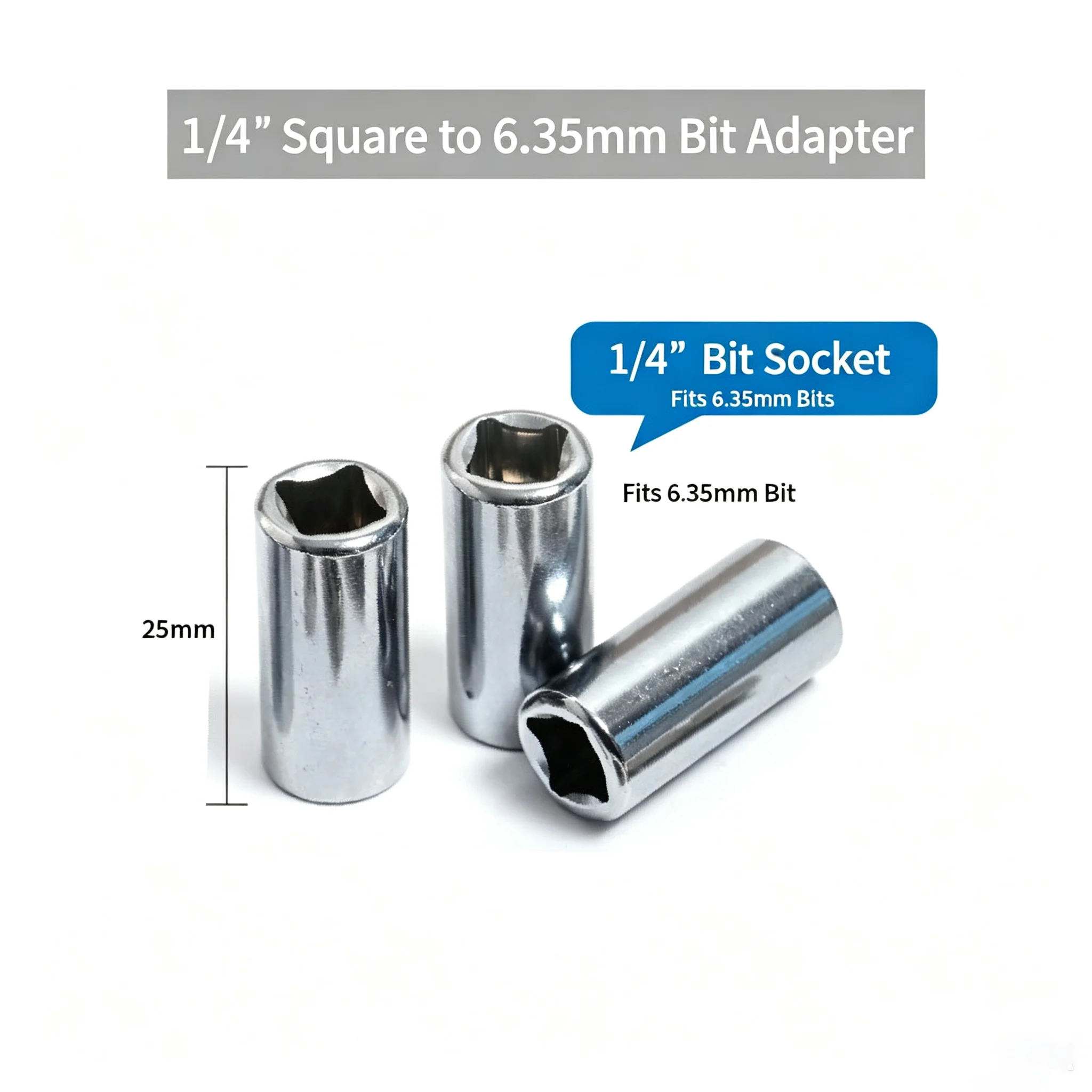Quick Release Hex Socket Adapter Set  4Pcs 1/4 Square Drive to 1/4 Bit Converter for Screwdriver  Impact Tools image 4