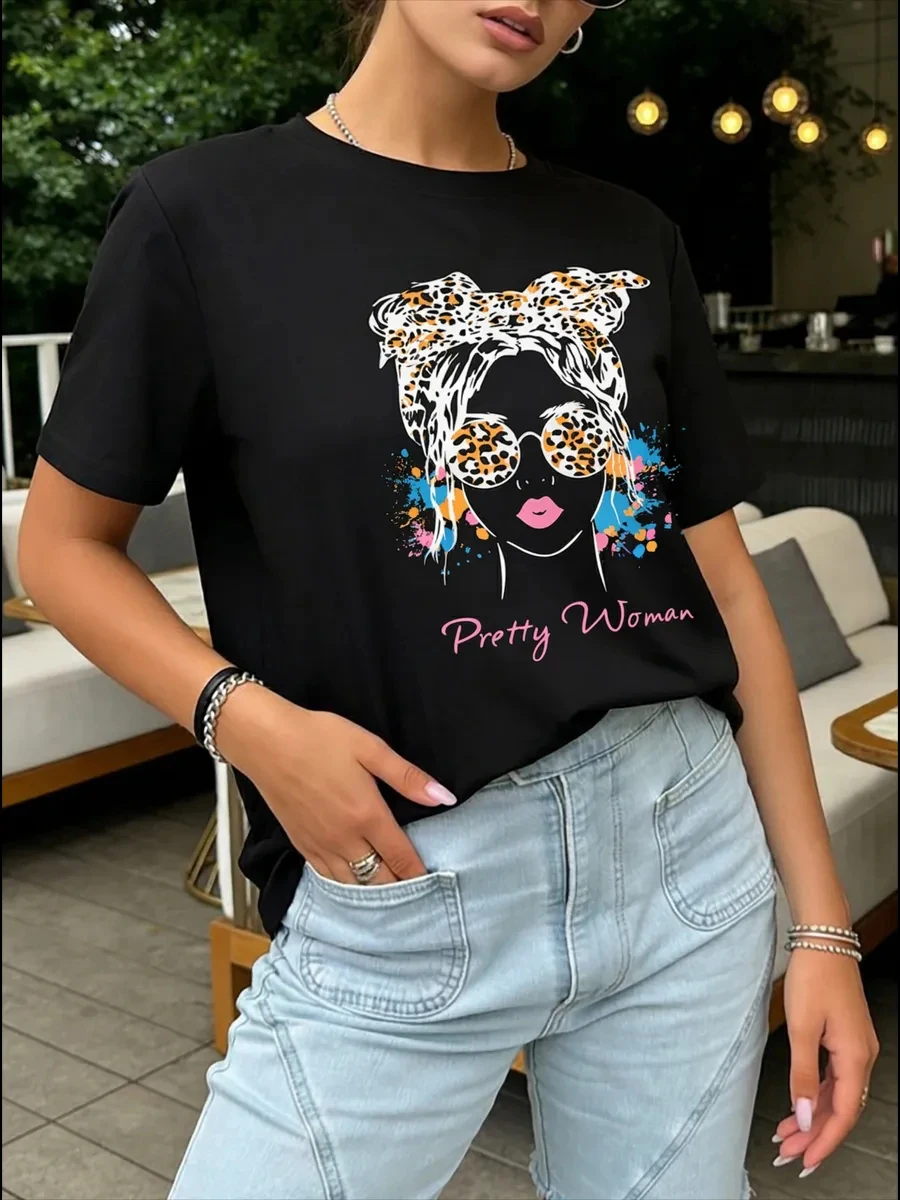 Leopard Print Element Pretty Woman Design Women T Shirt O-Neck Cotton Streetwear Casual Loose Clothing Summer Hip Hop T-Shirt