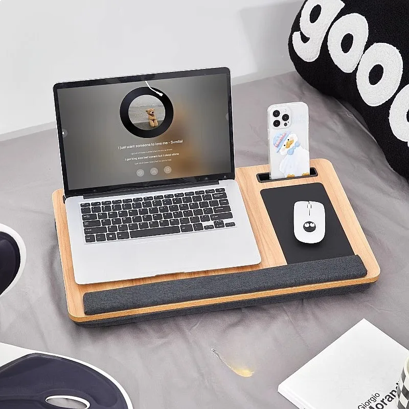 Portable Laptop Desk for Students Anti-Slip Study Table Tatami Bed Tray with Phone Slot Simple Office Computer Desk
