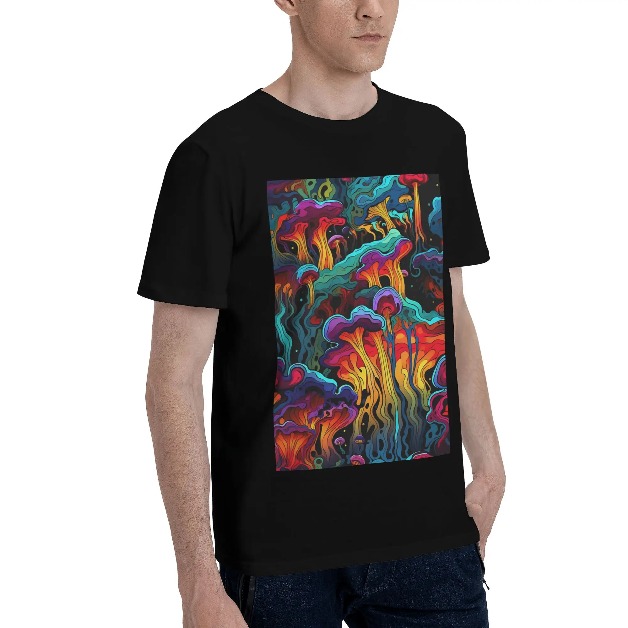 

Acid Trippy Weird Psychedelic Wavy Mushroom Men T-Shirt Oversized T Shirts Men's Round Neck Cotton Tees Short Summer Male
