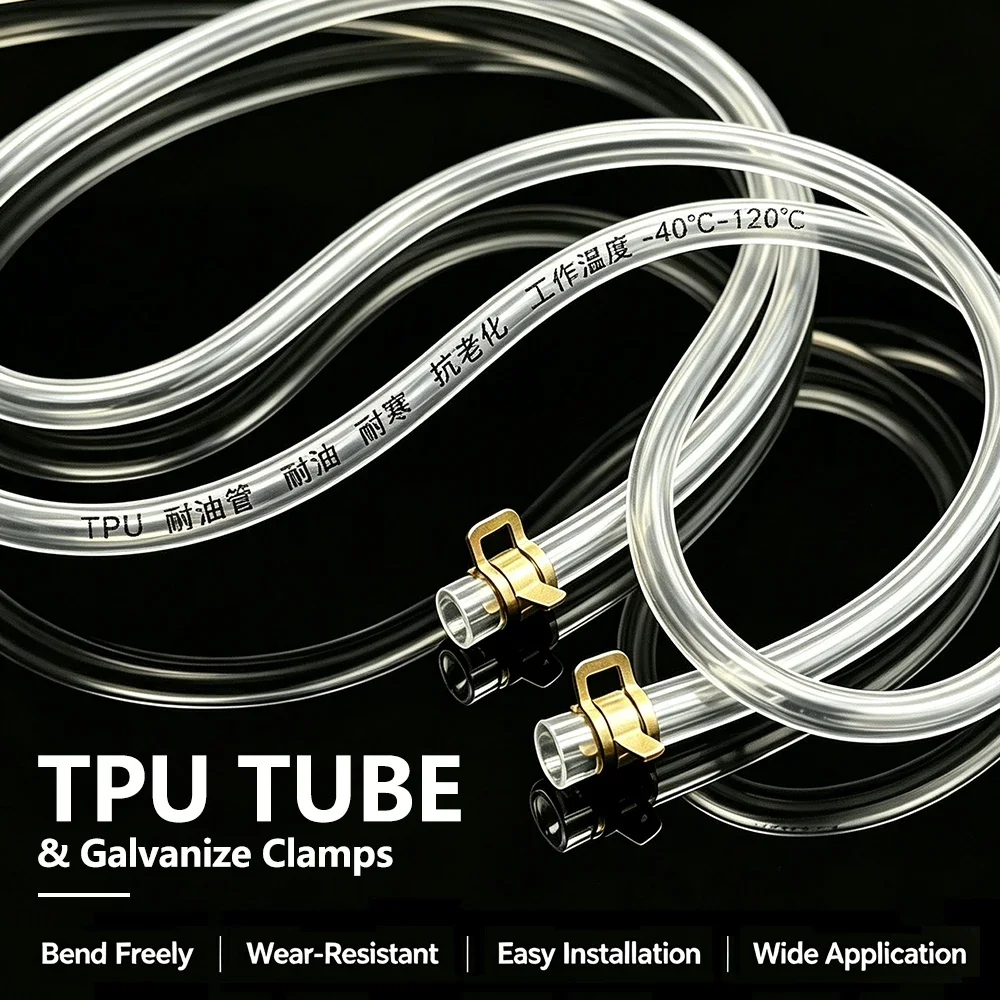 Clear TPU Tube + Galvanized Clamps ID 4mm~16mm High Pressure Oil Resistant Fuel Hose for Small Diesel Engine Oil Fuel Transport