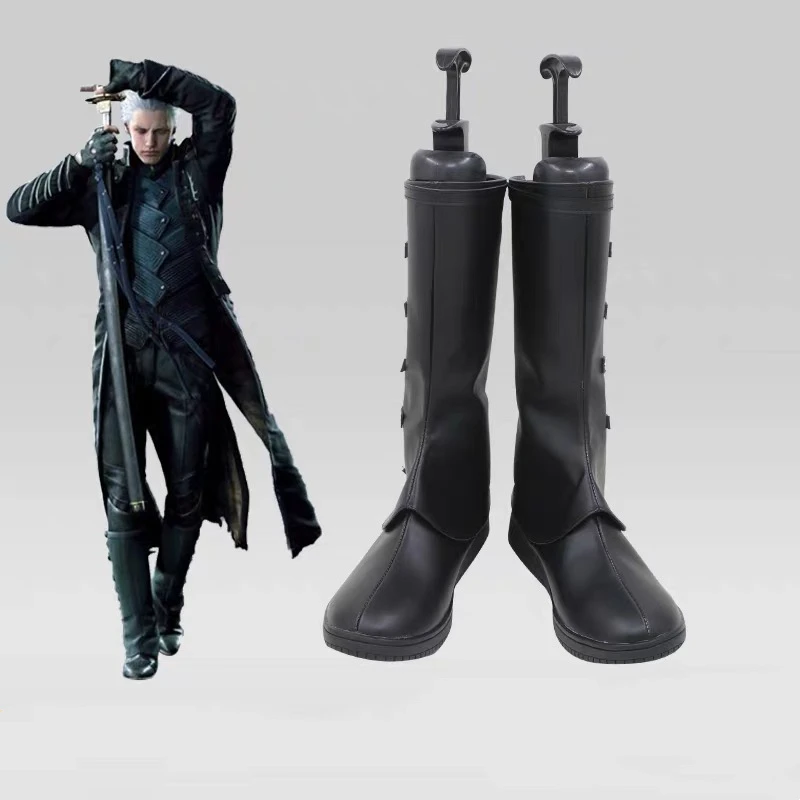 Vergil Cosplay Fantasia Spiel DMC5 Kostüm Stiefel Verkleidung Männliche Schuhe Erwachsene Männer Fantasie Halloween Karneval Party Schuhe