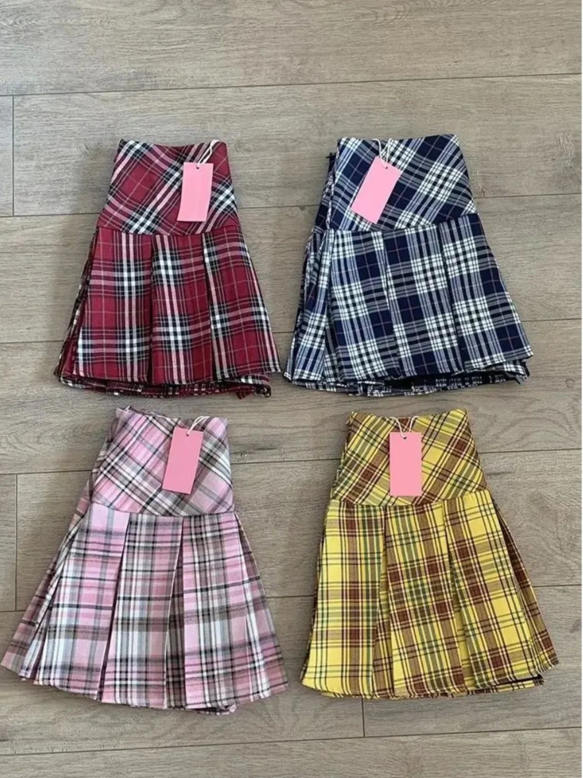 High Waist Retro Plaid Pleated Skirt Women's  Skirt Street Sle A-Line Skirt with  Summer Collection 2025