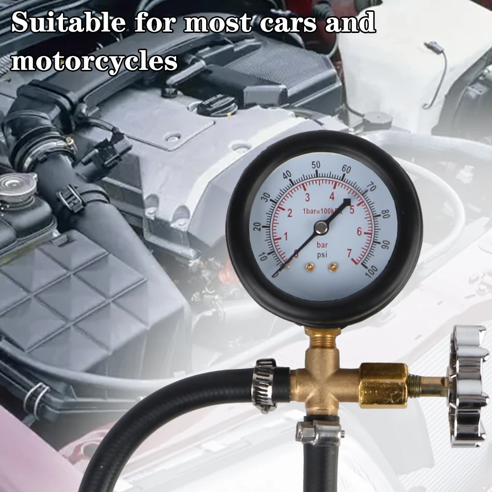 For Car Truck Gasoline Quick Connected Fuel Pump Pressure Gauge Tester Gasoline Pressure Gauge Meter 0-100PSI