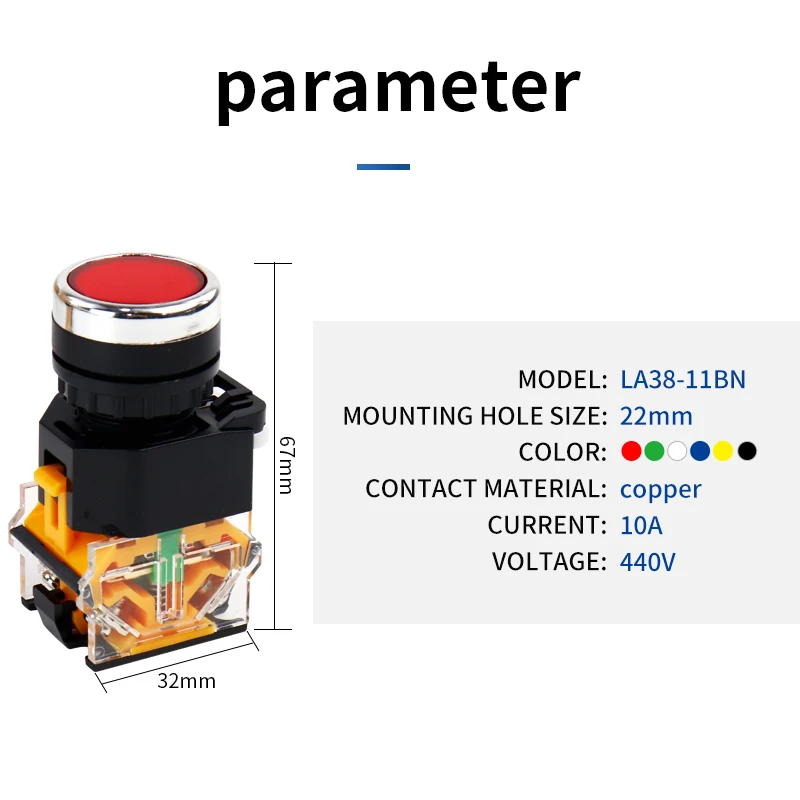 Button switch press type self-reset la38-11bn self locking open-close start stop circular dot move