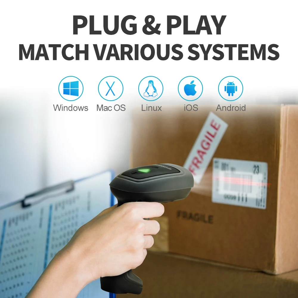 GTCODESTAR X-1901C QR Code Scanner with Cradle 2.4G Handheld Barcode Scanner Android 2D Wireless Barcode Reader for Inventory