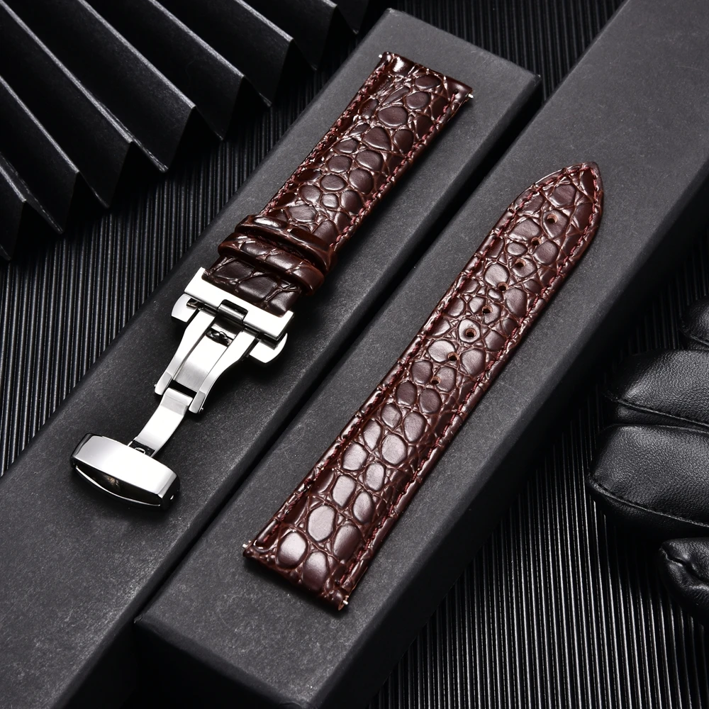 Crocodile Pattern Design Business Leather Watchbands with Stainless Steel Buckle Men Wristwatch Band 18mm 20mm 22mm Straps