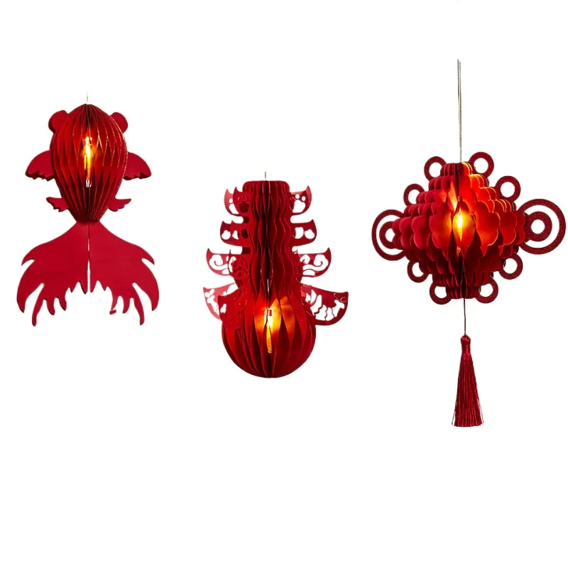 New Spring Festival New Year's Day red honeycomb paper magnetic pendant festive atmosphere festive decoration