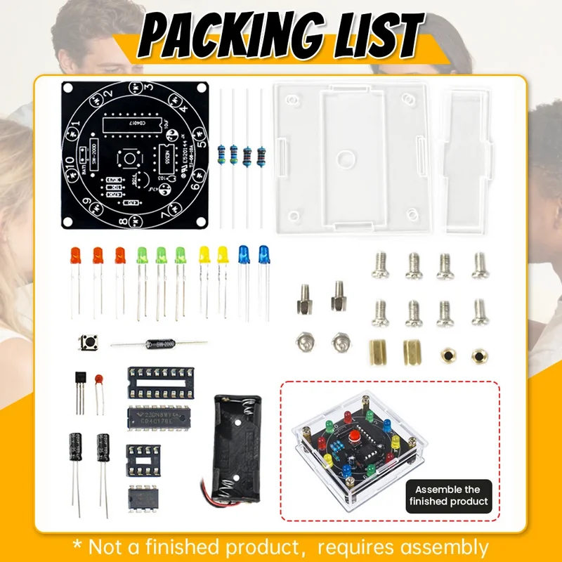 DIY LED Light Lucky Wheel Electronic Kit Electronic Dice Estimation Game DIY Soldering Kit 3Pin Output Pulse NE555 CD4017 3VDIY
