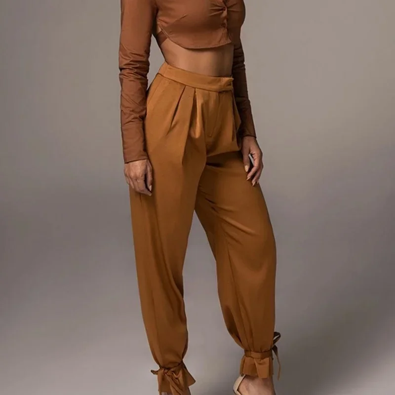 Women High Waist Fashion Casual Straight Pants 2024 Solid Color Belt Trousers Long Cargo Bunched Pant for Female Streetwear Pop