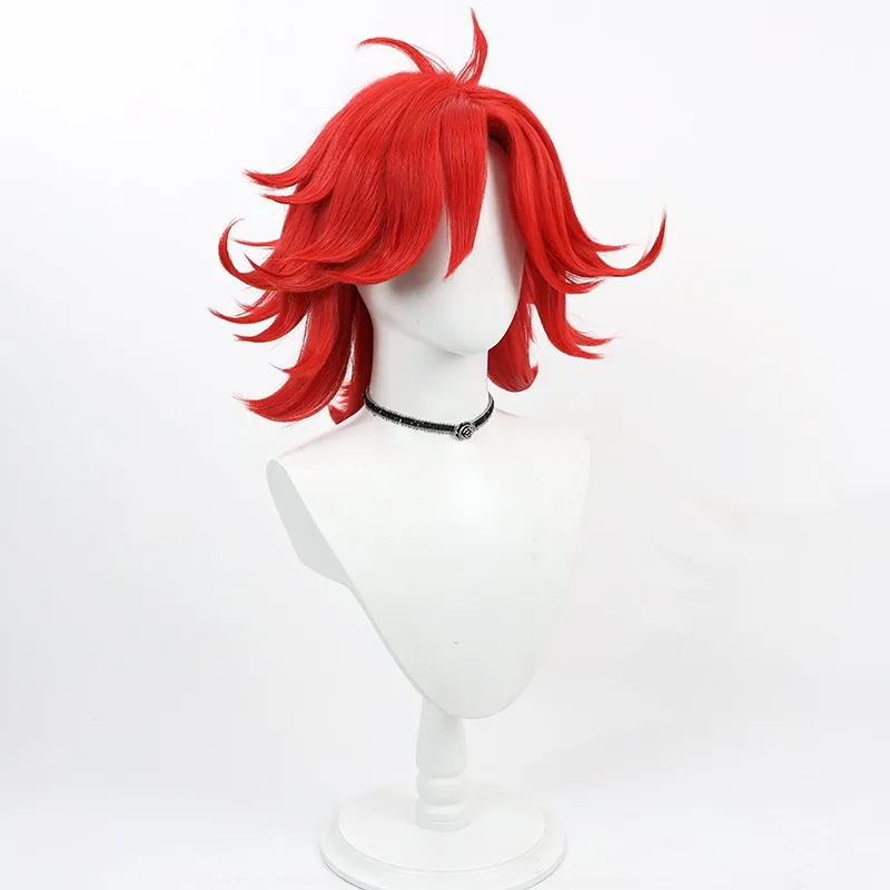 Peluca de Anime Nifty para mujer, disfraz de Nifty, peluca roja corta para Cosplay, peluca roja y amarilla, peluca roja con amarilla