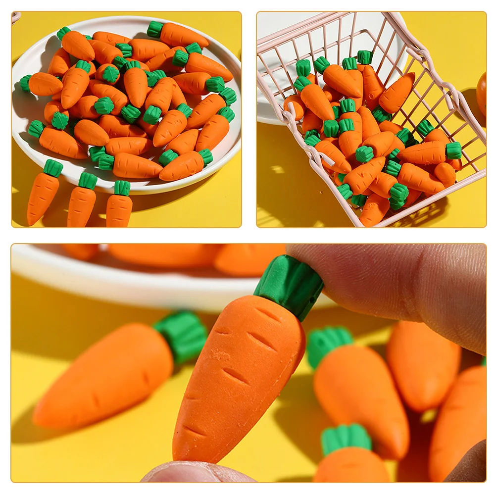 

50pcs Carrot Eraser Cute Vegetable Shaped Pencil Erasers For Kids School Stationery Supplies Tpr Learning Easter Basket Fillers