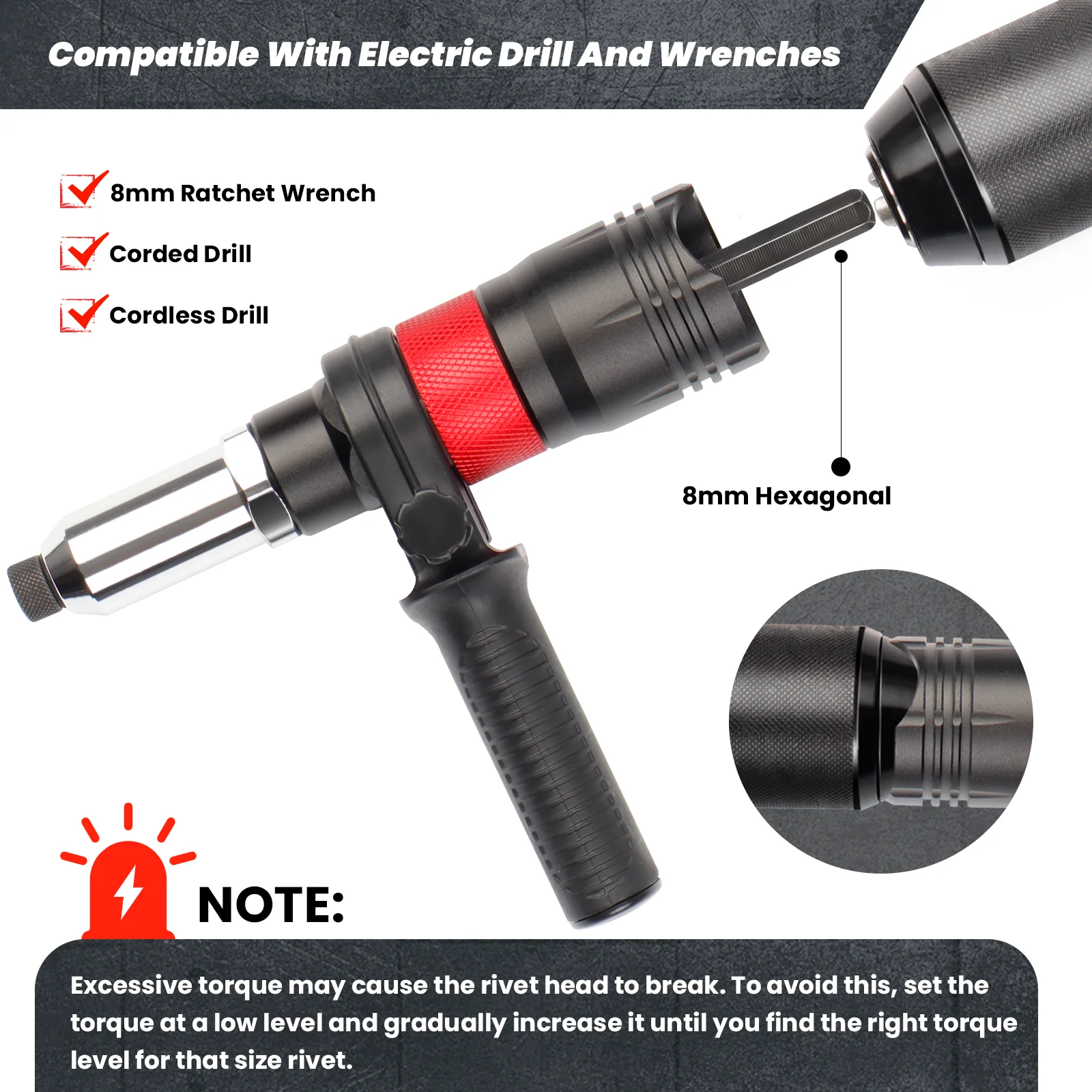 Electric Riveting Machine Kit Cordless Insert Nut Riveting Tools Portable Home Rivet Gun Adapter 2.4MM/3.2MM/4.0MM/4.8MM/6.4MM