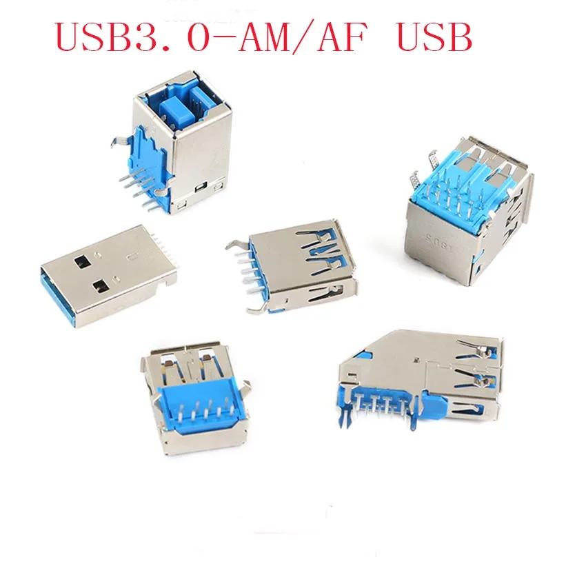 10PCS USB 3.0 Connector AM Sink Male Connector AF BF 90° 180° Vertical Female Connector High-speed USB-A USB-B Interface Socket